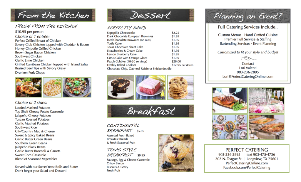 Breakfast/Lunch Menu | Perfect Catering Kitchen